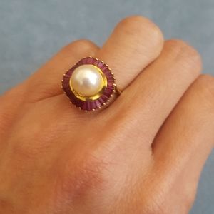 14k yellow gold pearl and ruby ring
